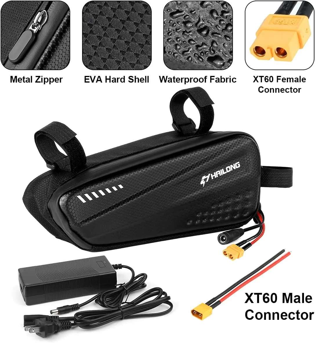 H HAILONG 48V 10ah Electric Bike Scooter Lithium Battery with Waterproof Case,2A Charger and BMS for 250W 500W 600W 800w Motor