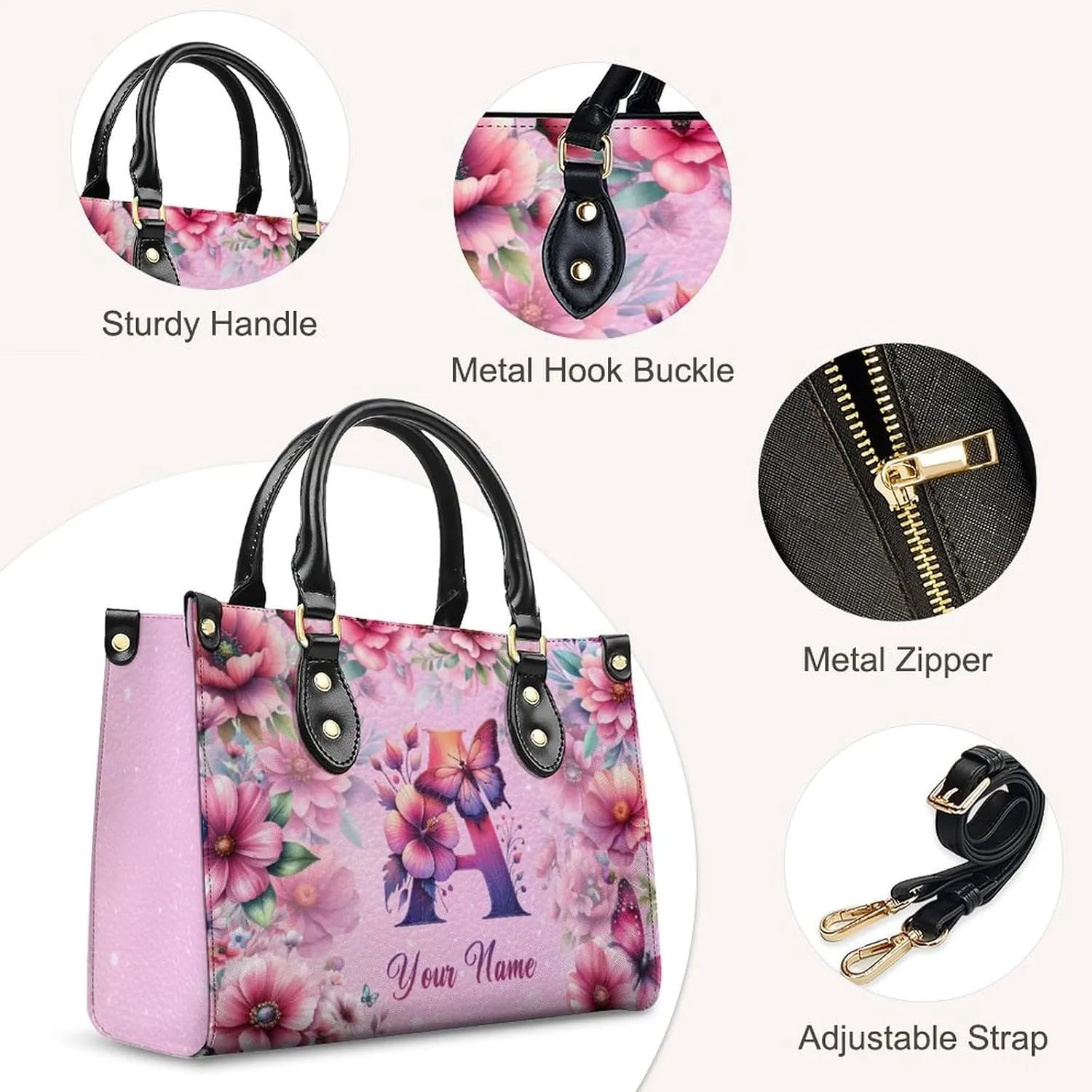 Handbags for Women - Personalized Leather Purse with Name Photo - Tote Bags for Mom Grandma - Custom Gifts Ideas for Her