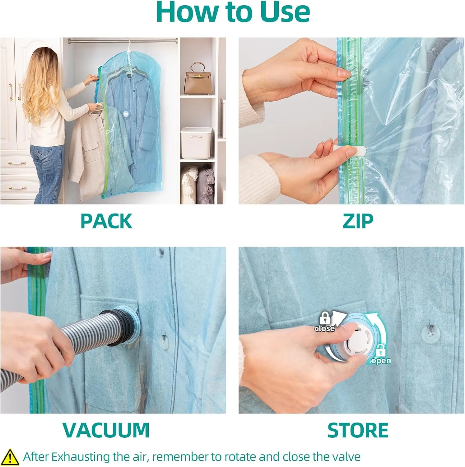 Hanging Vacuum Seal Bags for Clothing, Space Saver Storage Bags Closet Organizers for Coats Jackets, Travel, 4 Jumbo 53x28 (Inch), Blue