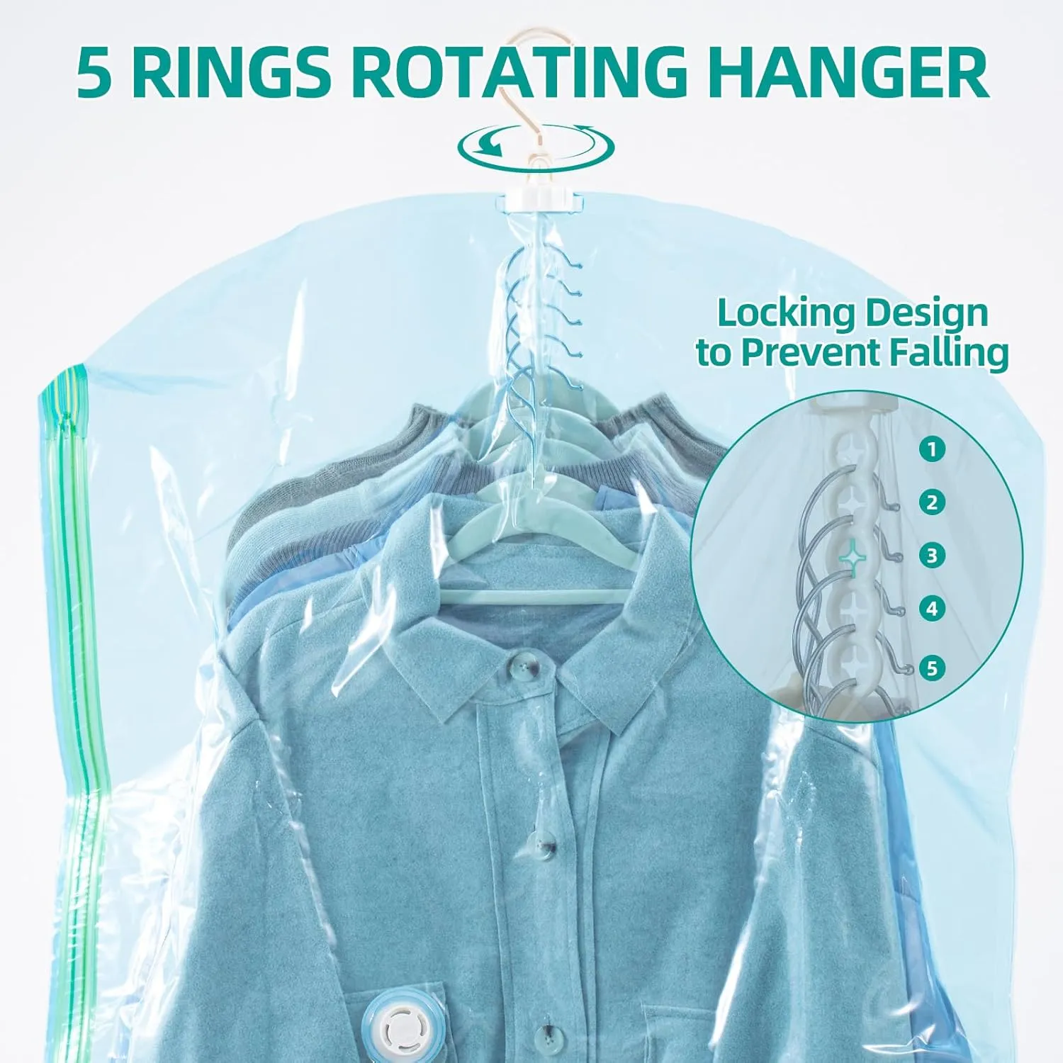 Hanging Vacuum Seal Bags for Clothing, Space Saver Storage Bags Closet Organizers for Coats Jackets, Travel, 4 Jumbo 53x28 (Inch), Blue