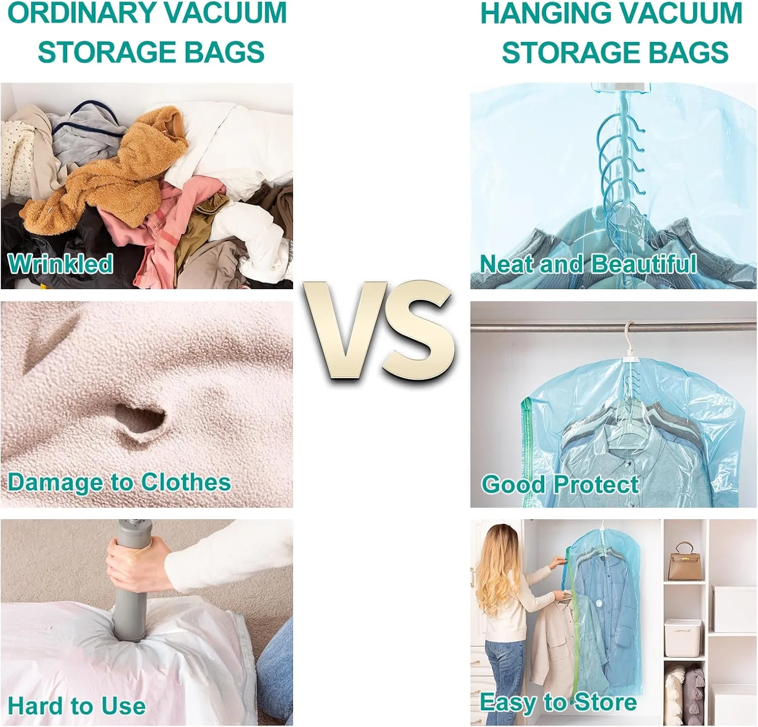 Hanging Vacuum Seal Bags for Clothing, Space Saver Storage Bags Closet Organizers for Coats Jackets, Travel, 4 Jumbo 53x28 (Inch), Blue
