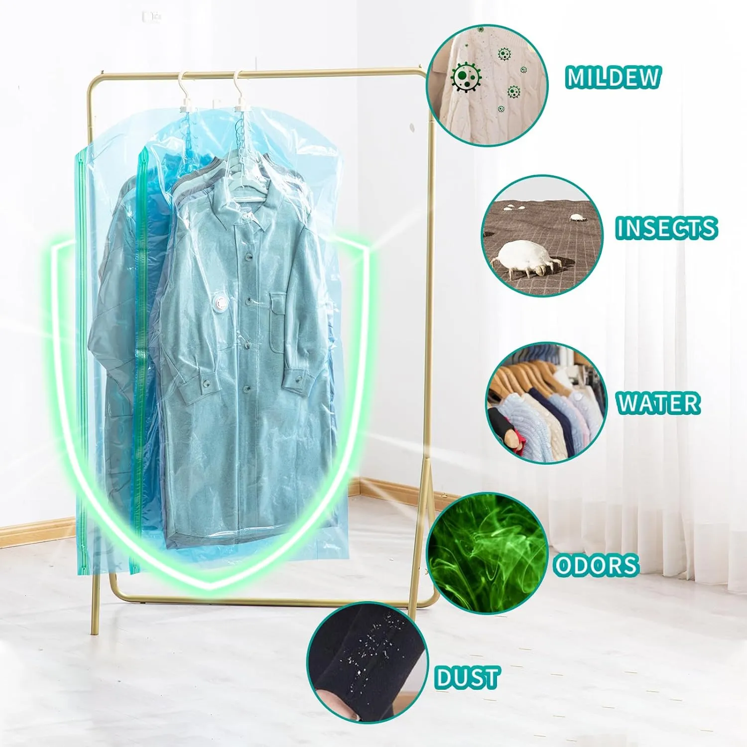 Hanging Vacuum Seal Bags for Clothing, Space Saver Storage Bags Closet Organizers for Coats Jackets, Travel, 4 Jumbo 53x28 (Inch), Blue