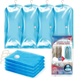 Hanging Vacuum Seal Bags for Clothing, Space Saver Storage Bags Closet Organizers for Coats Jackets, Travel, 4 Jumbo 53x28 (Inch), Blue