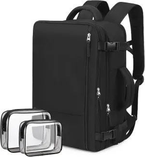 Hanples Travel Backpack for Women Men, Large Carry On Person Item Luggage Backpack, TSA Flight Approved 17.3 In Laptop Bag, Waterproof anti theft Casual Hiking Bag (Black)