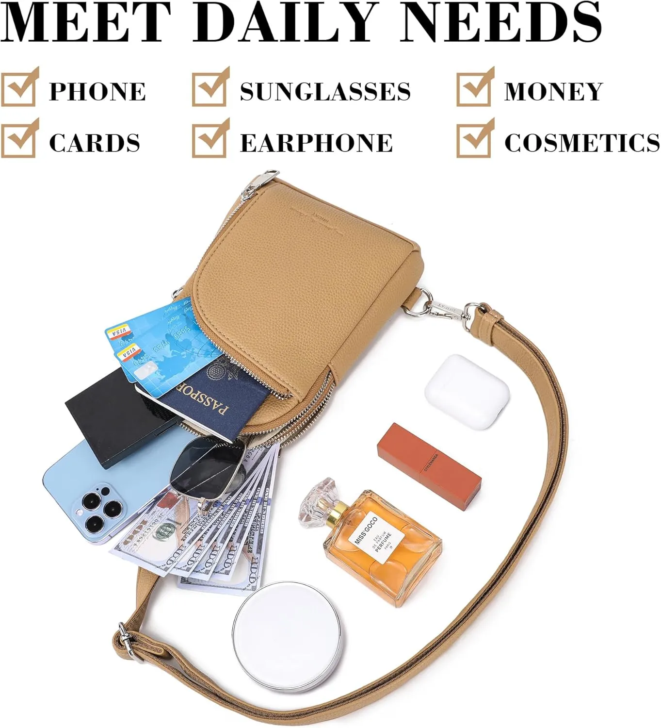 Haytijoe RFID Blocking Crossbody Bags for Women Travel Small Sling Bag Leather Cross Body Bag for Woman Fanny Packs Chest Bag