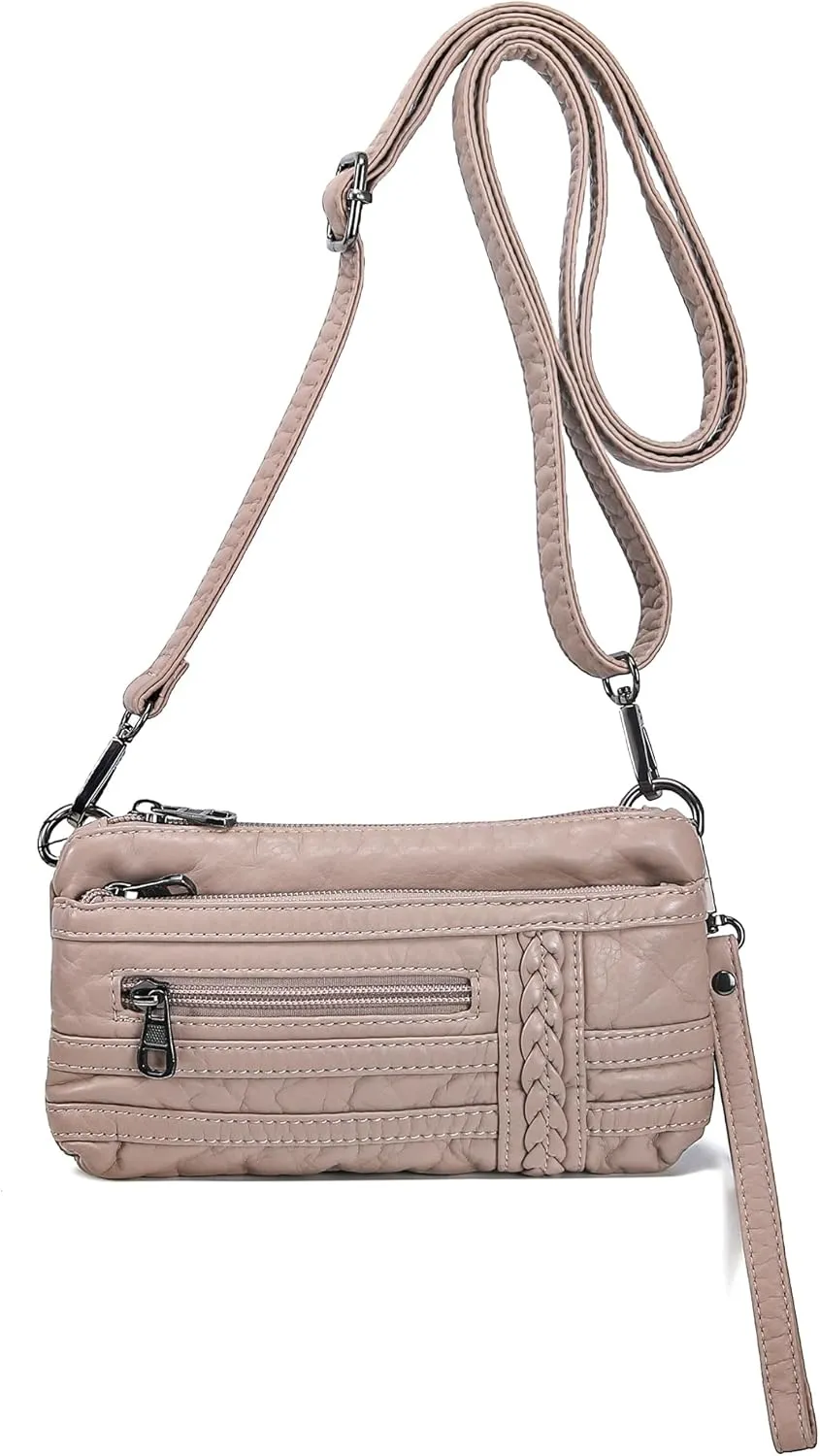 Haytijoe Triple Zip Crossbody Bags Small Shoulder Purse for Women Ladies Handbags Cell Phone Purse(Beige Large)