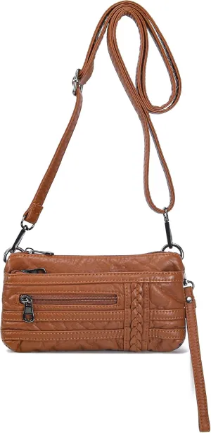 Haytijoe Triple Zip Crossbody Bags Small Shoulder Purse for Women Ladies Handbags Cell Phone Purse(Brown Small)