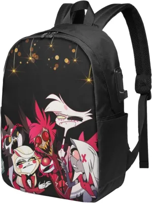 Hazbin Comedy Hotel Laptop Backpack Gym Bags Business Backpack Funny Travel Bags Unisex Adult Casual Daypack for Workout Computer Bag with Usb Charging Port