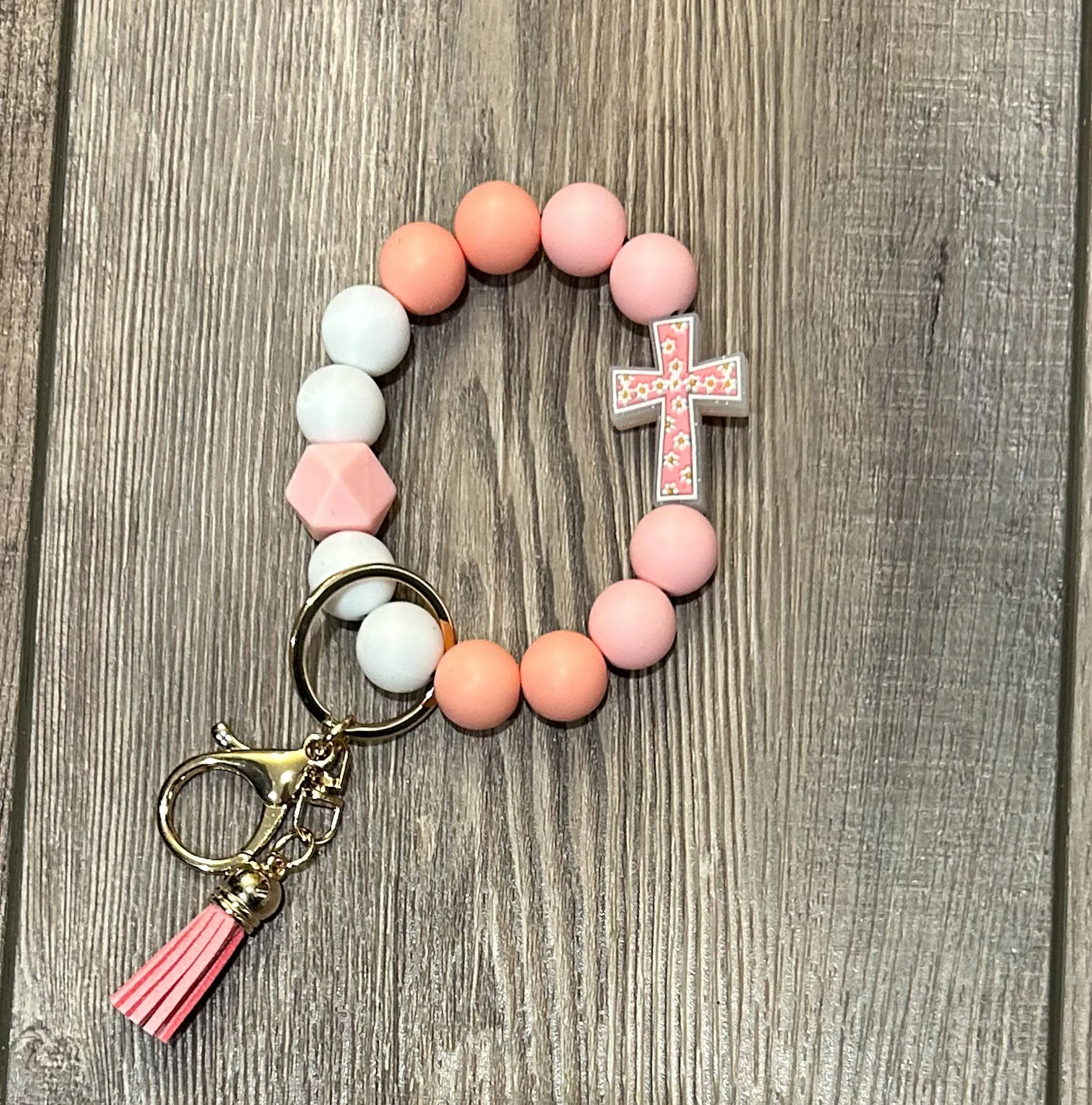 He is Risen Floral Cross Wristlet Keychain