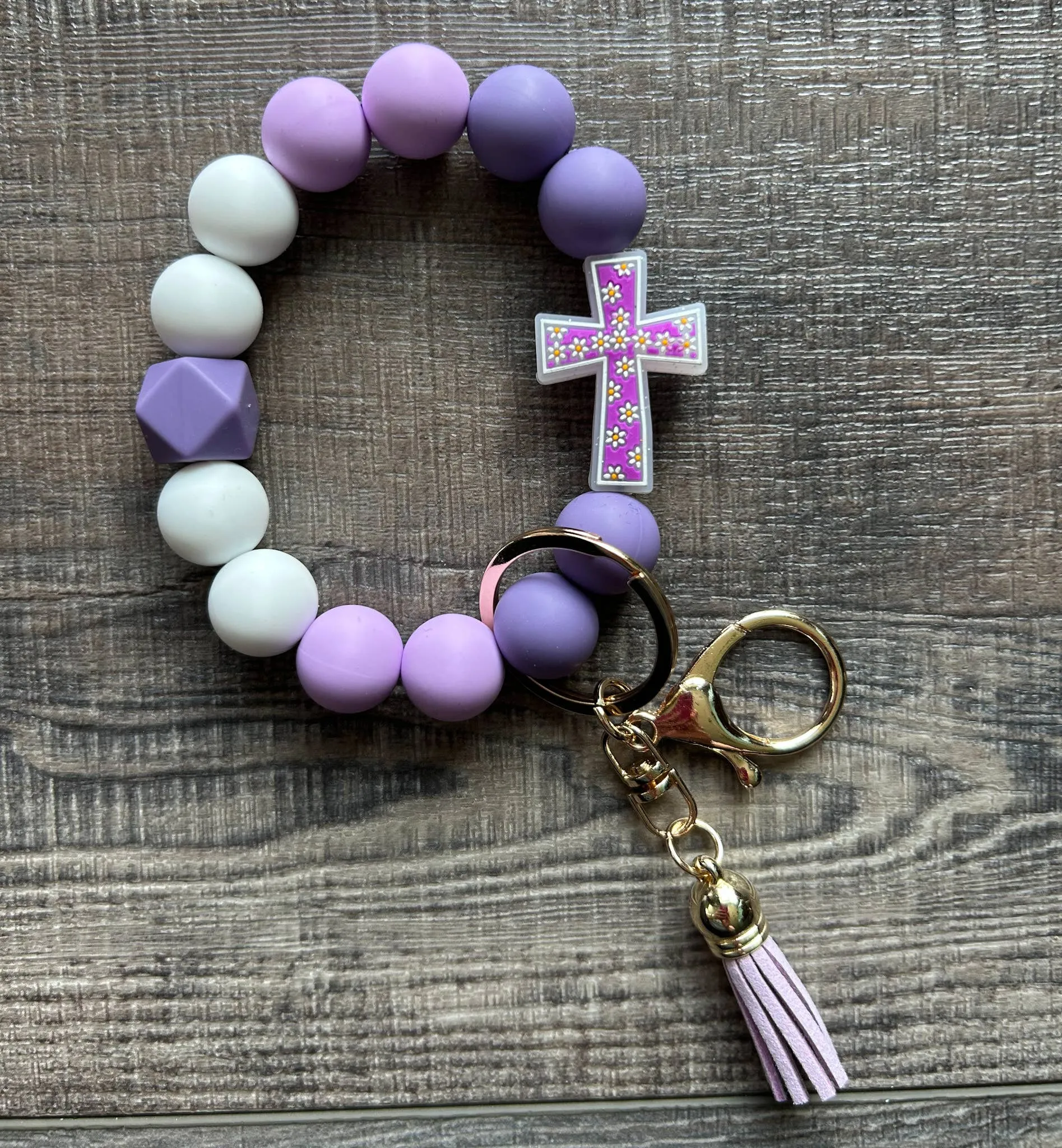 He is Risen Floral Cross Wristlet Keychain