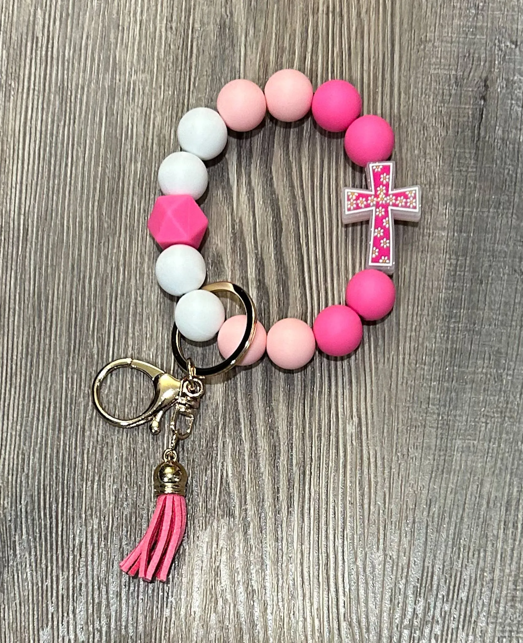 He is Risen Floral Cross Wristlet Keychain
