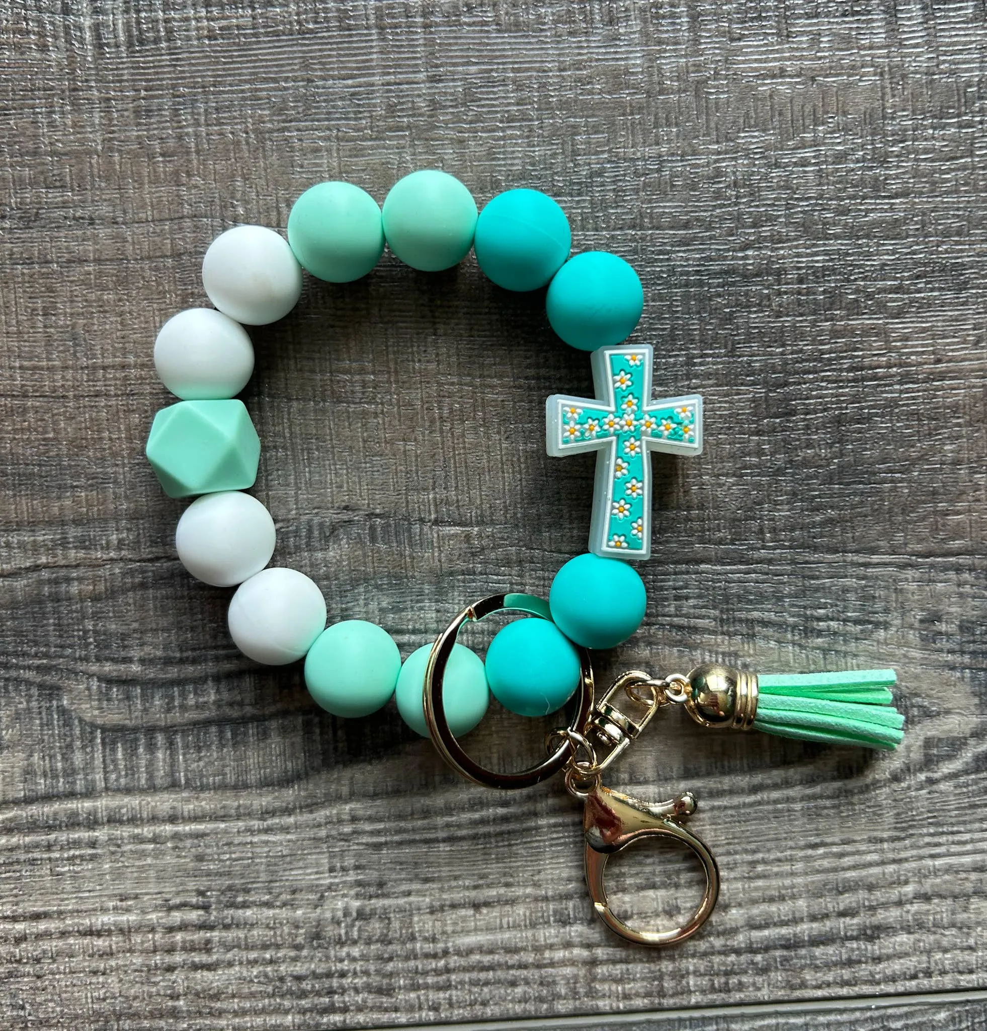 He is Risen Floral Cross Wristlet Keychain
