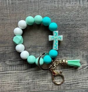 He is Risen Floral Cross Wristlet Keychain