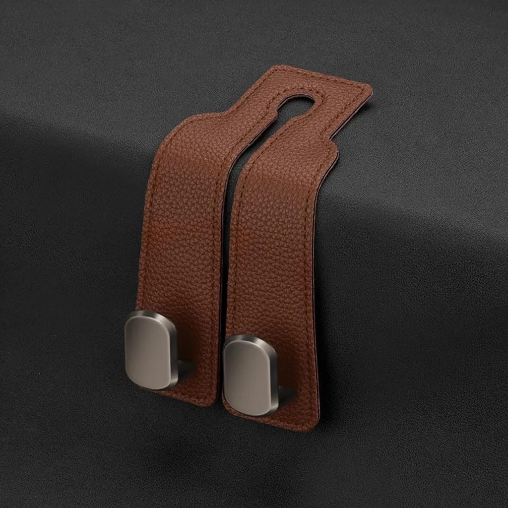 Headrest Hooks Car for Hyundai EON 2011-2019, Back Seat Headrest Hooks Leather Storage Organizer Interior Car Accessorie,2pcs Brown