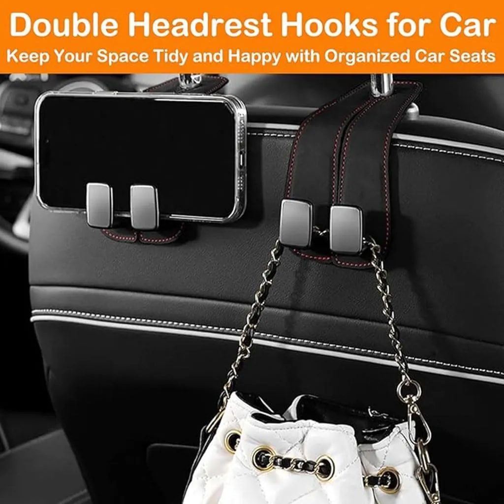 Headrest Hooks Car for Hyundai EON 2011-2019, Back Seat Headrest Hooks Leather Storage Organizer Interior Car Accessorie,2pcs Brown