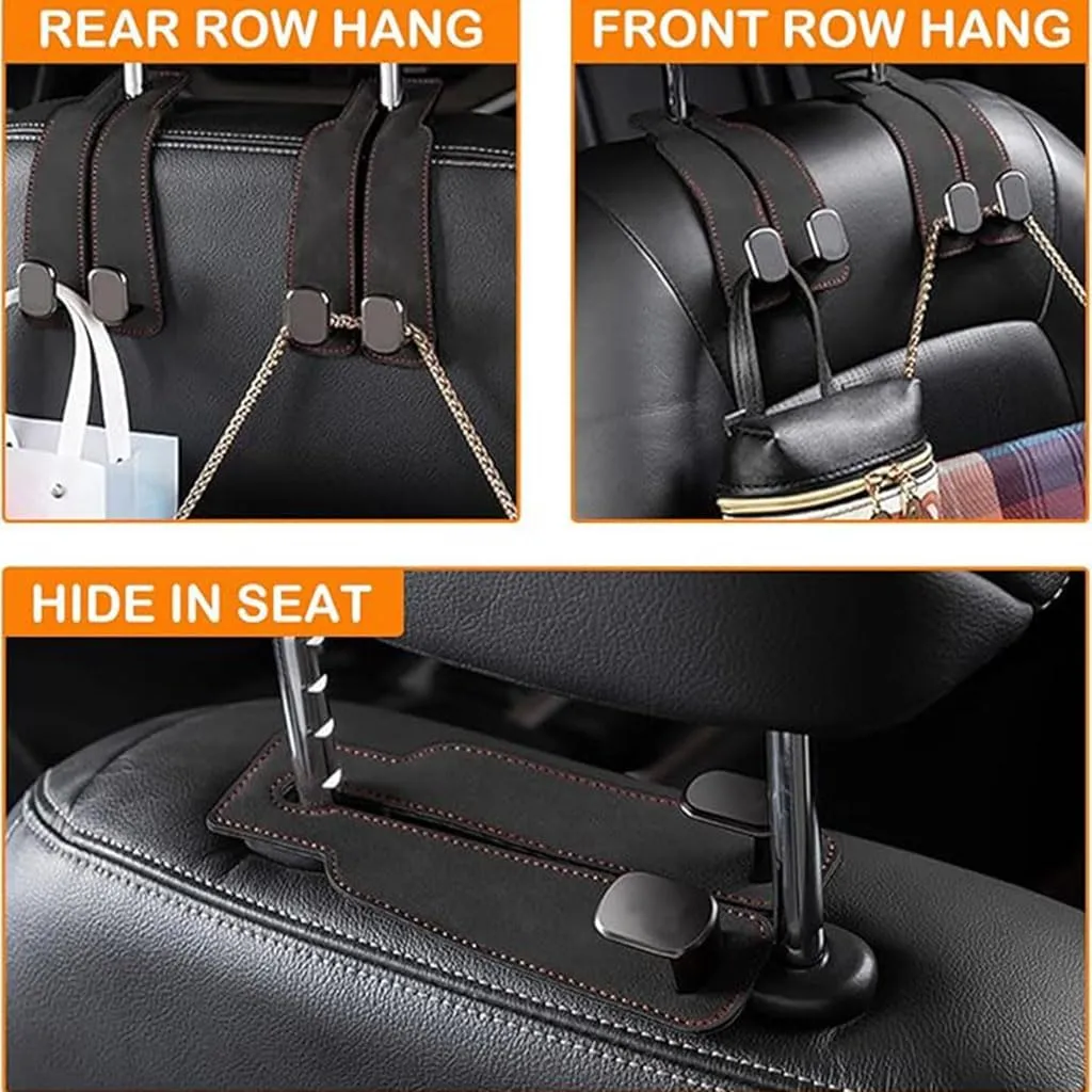 Headrest Hooks Car for Hyundai EON 2011-2019, Back Seat Headrest Hooks Leather Storage Organizer Interior Car Accessorie,2pcs Brown