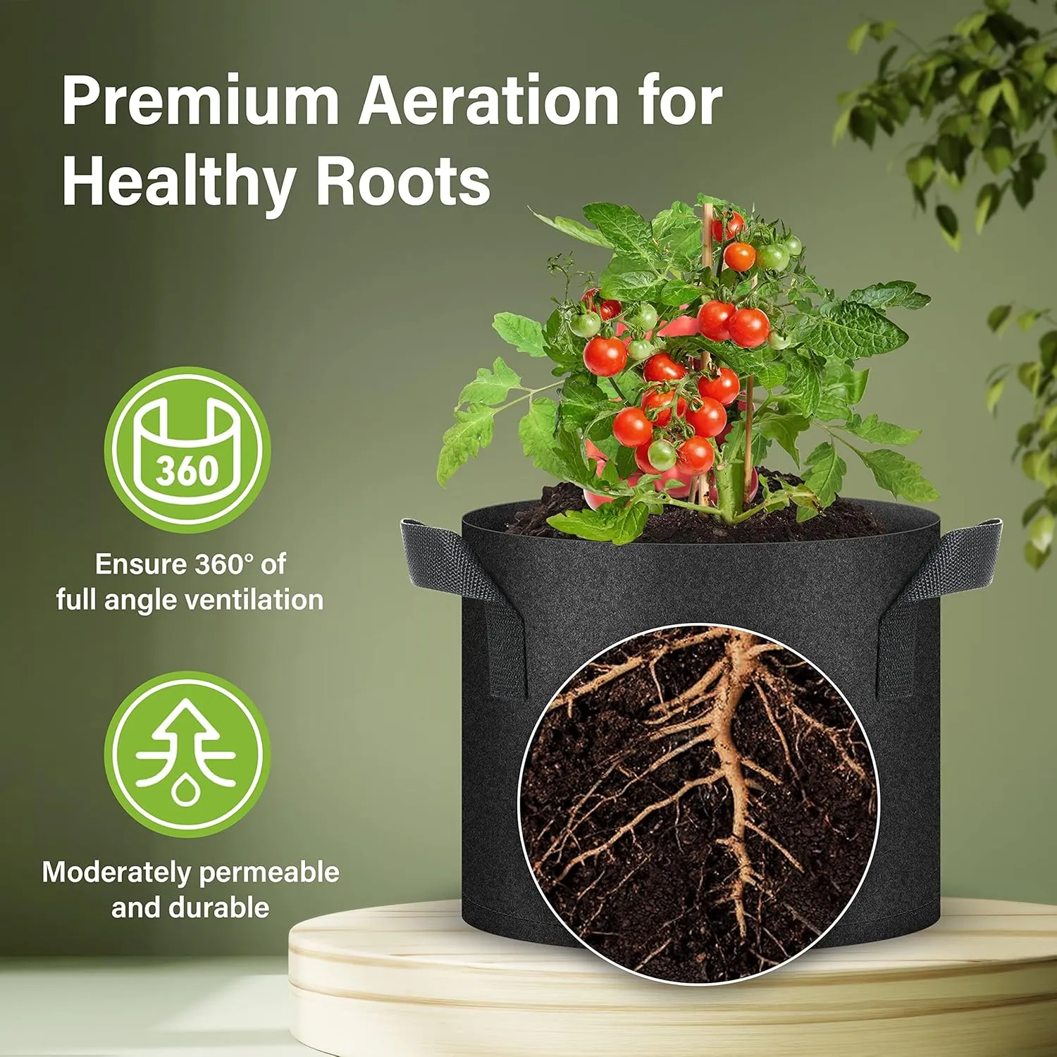 HealSmart Plant Grow Bags 5 Gallon, Tomoato Planter Pots 10-Pack with Handles, Aeration Nonwoven Fabric, Heavy Duty Gardening Planter for Vegetable, Herbs and Flowers, Black