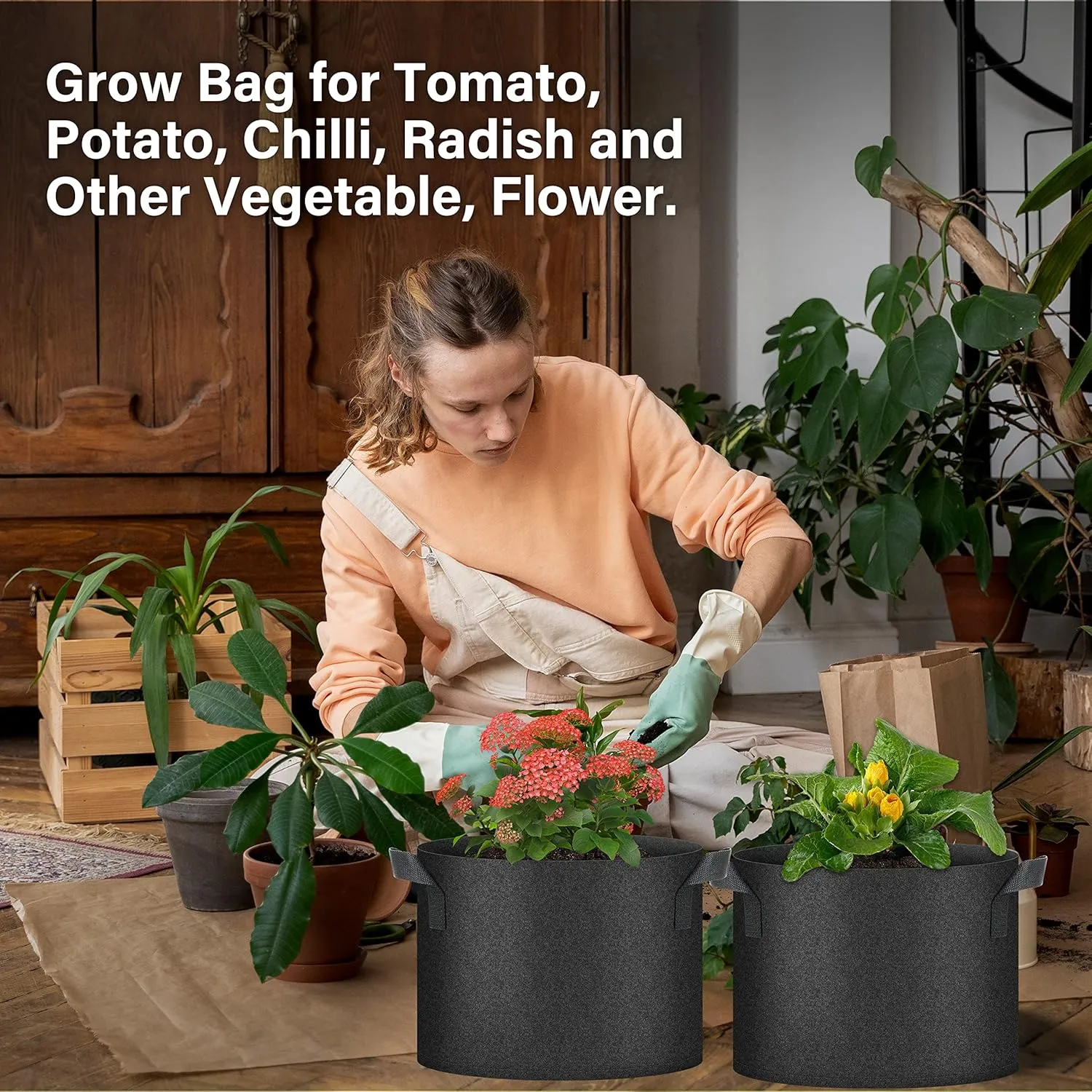 HealSmart Plant Grow Bags 5 Gallon, Tomoato Planter Pots 10-Pack with Handles, Aeration Nonwoven Fabric, Heavy Duty Gardening Planter for Vegetable, Herbs and Flowers, Black