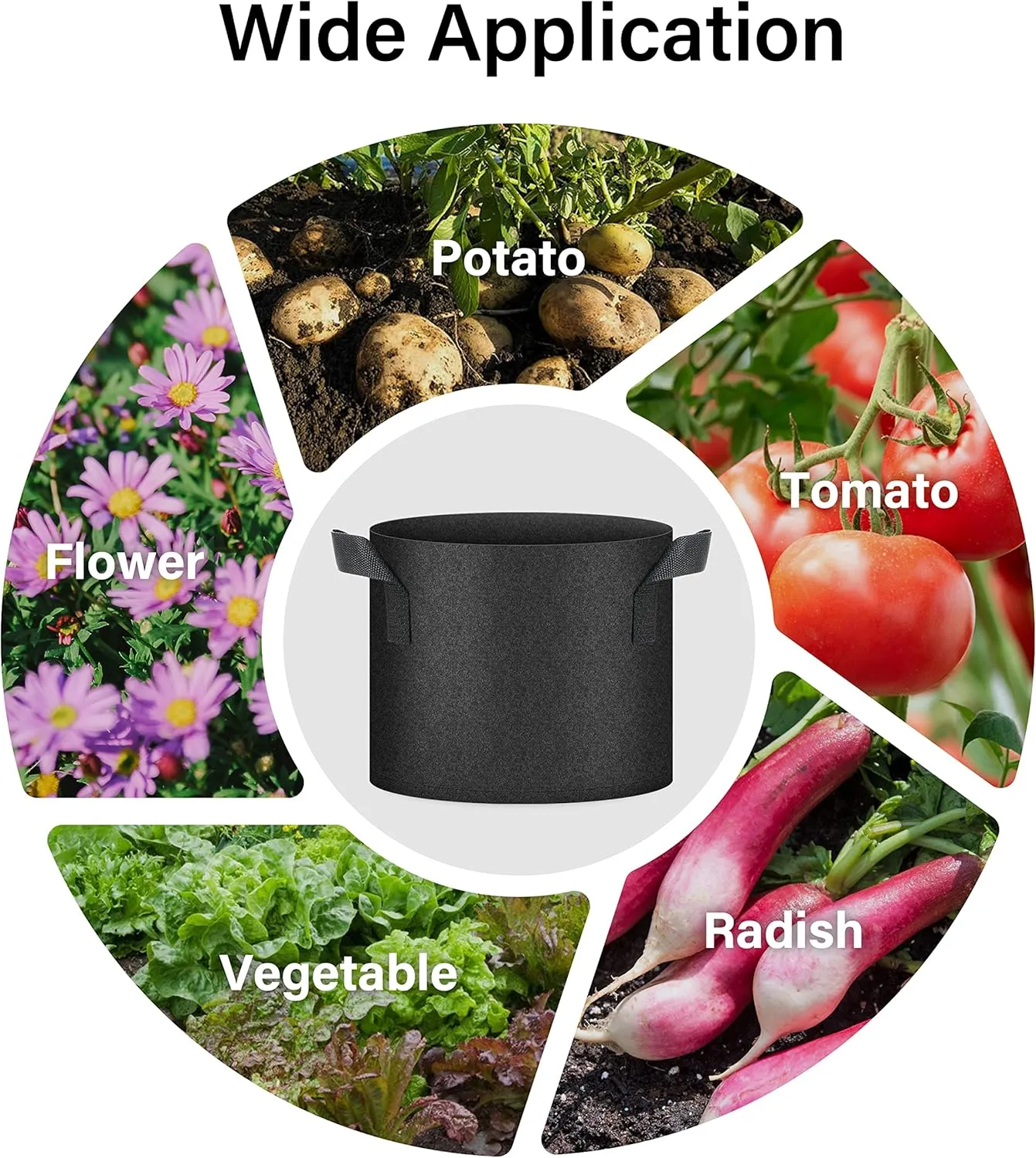 HealSmart Plant Grow Bags 5 Gallon, Tomoato Planter Pots 10-Pack with Handles, Aeration Nonwoven Fabric, Heavy Duty Gardening Planter for Vegetable, Herbs and Flowers, Black