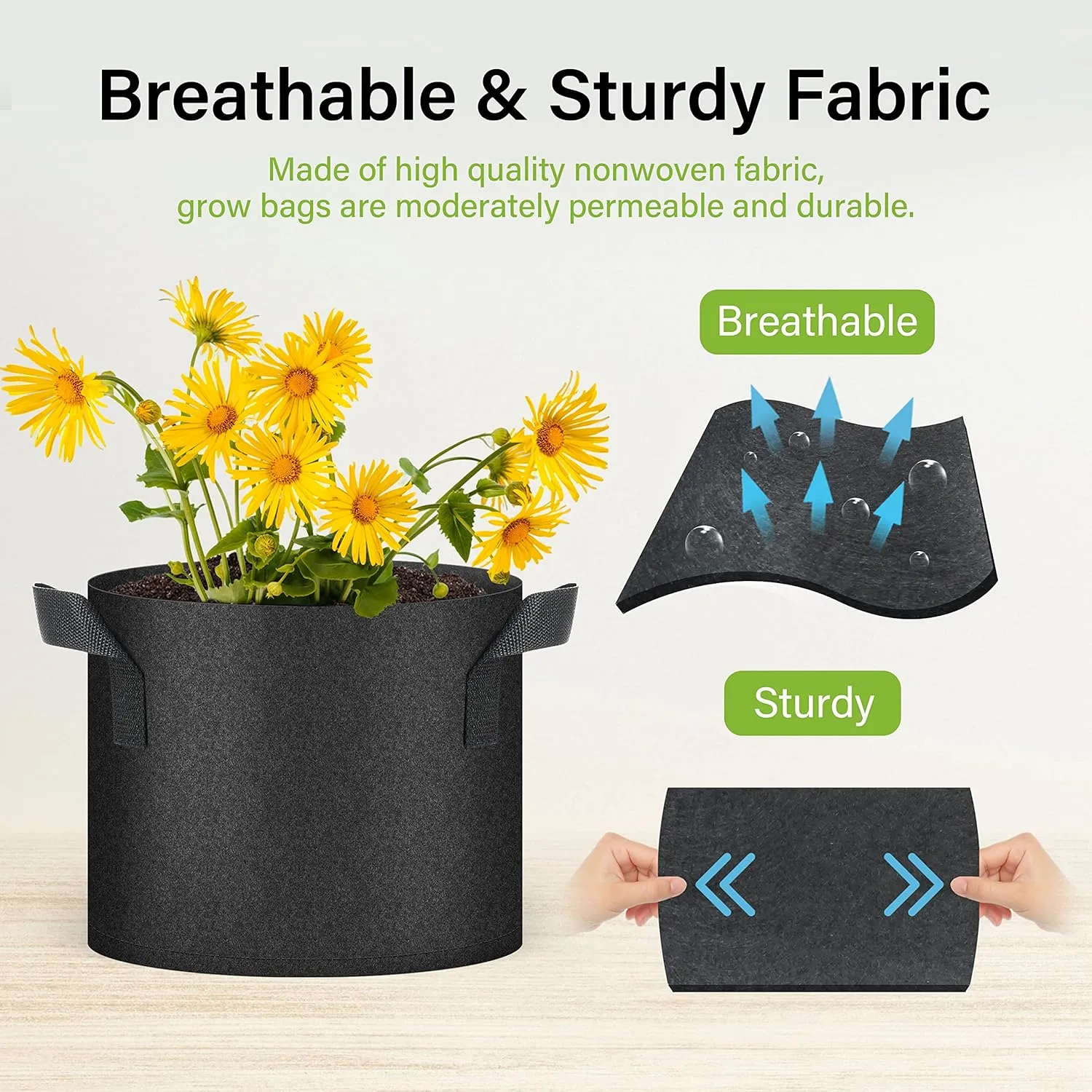 HealSmart Plant Grow Bags 5 Gallon, Tomoato Planter Pots 10-Pack with Handles, Aeration Nonwoven Fabric, Heavy Duty Gardening Planter for Vegetable, Herbs and Flowers, Black