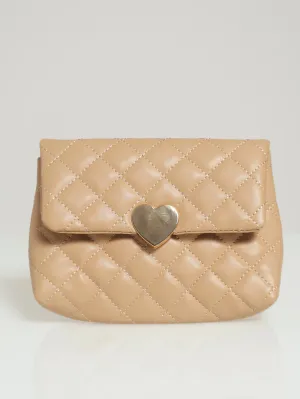 Heart Clasp Diamond Quilt Crossbody Satchel - Sand