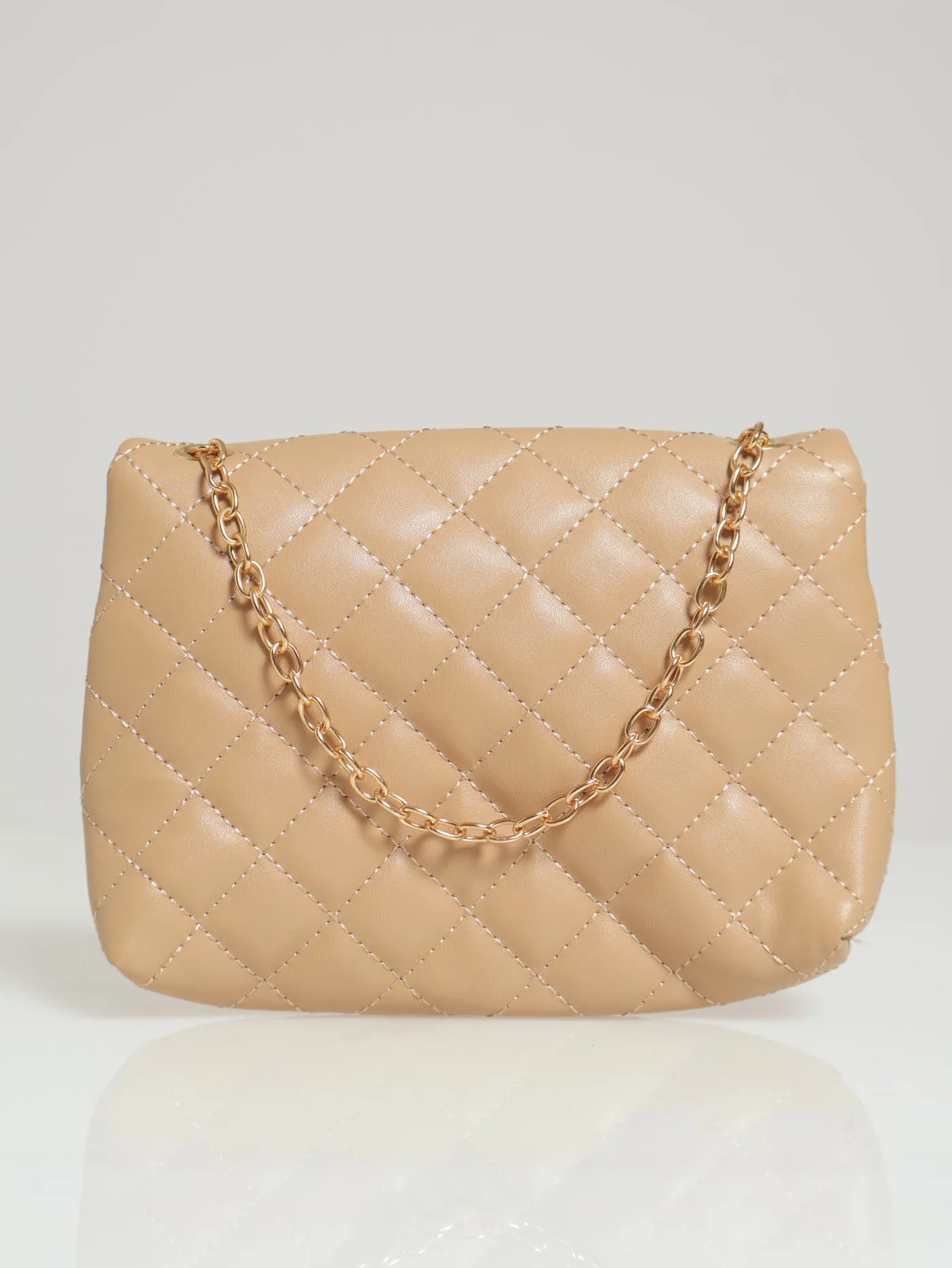 Heart Clasp Diamond Quilt Crossbody Satchel - Sand
