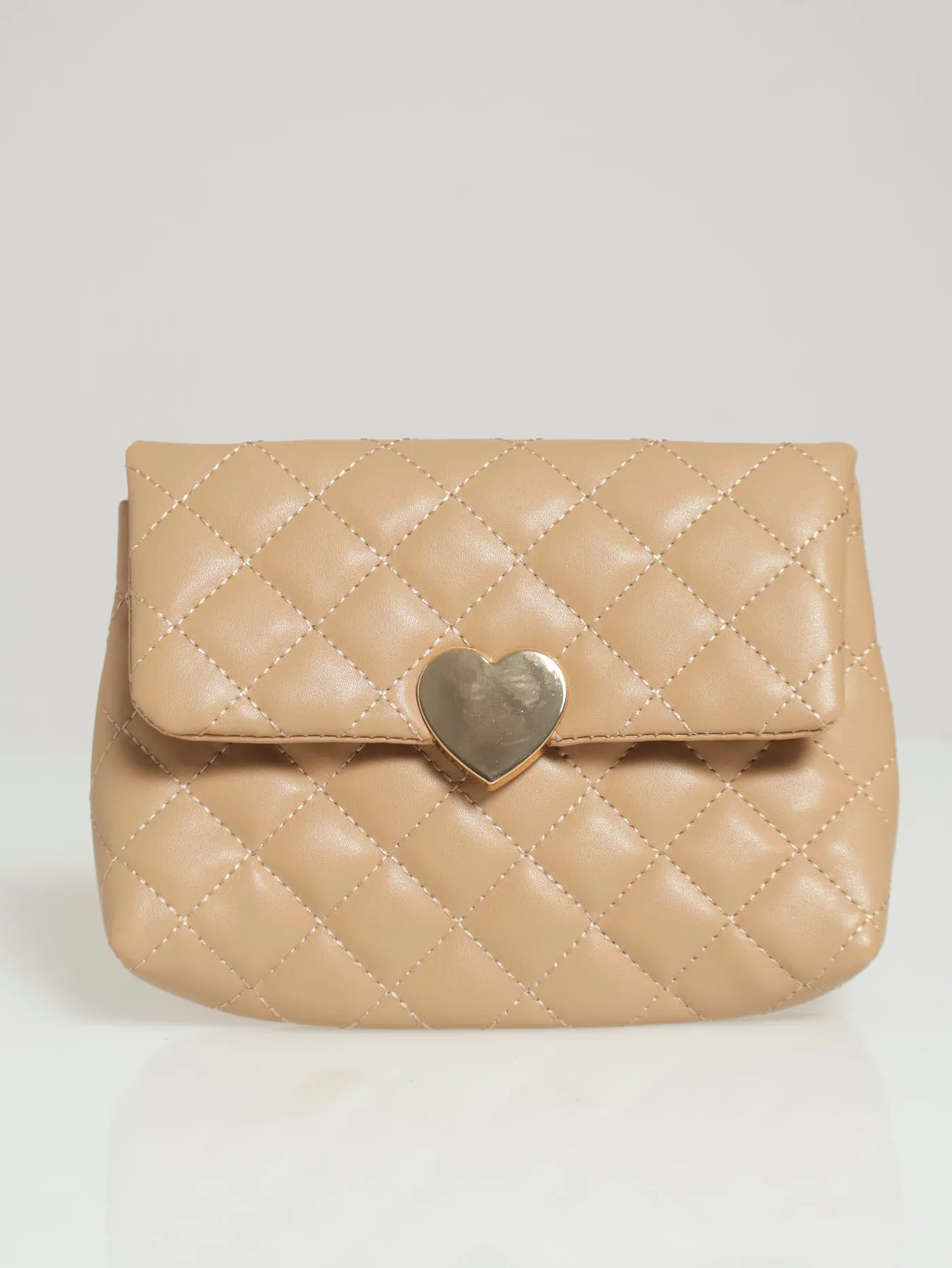 Heart Clasp Diamond Quilt Crossbody Satchel - Sand