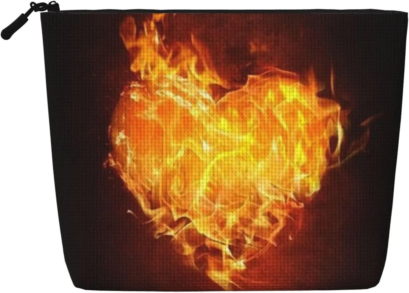 Heart Fire Fame Burn Valentine'S Day Large Capacity Travel Makeup Bag, Makeup Bag For Women, Waterproof Single-Ply Imitation Hemp Portable Zipper Cosmetic Bag, Travel Essentials Toiletry Bag