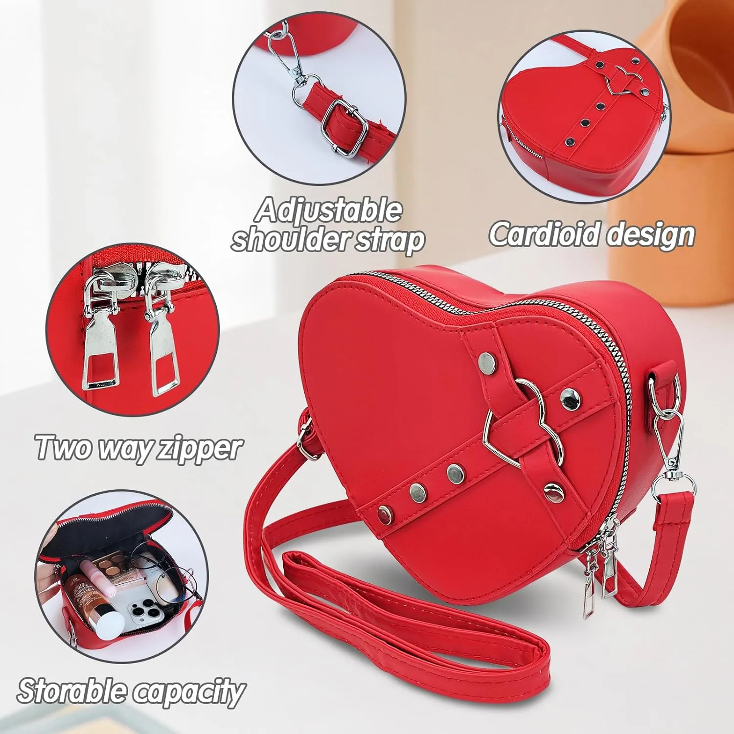 Heart Shaped Bag, PU Leather Small Crossbody Bags Heart Shaped Crossbody Purse, Heart Purse Mini Crossbody Bag