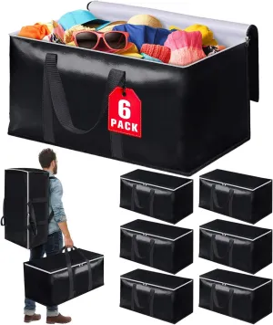 Heavy-Duty & Extra Capacity Moving Bags with Backpack Straps, Storage Totes with Double Zipper & Strong Handles, Packing Bags Alternative to Moving Boxes, Moving Supplies (6 Pack, Black)