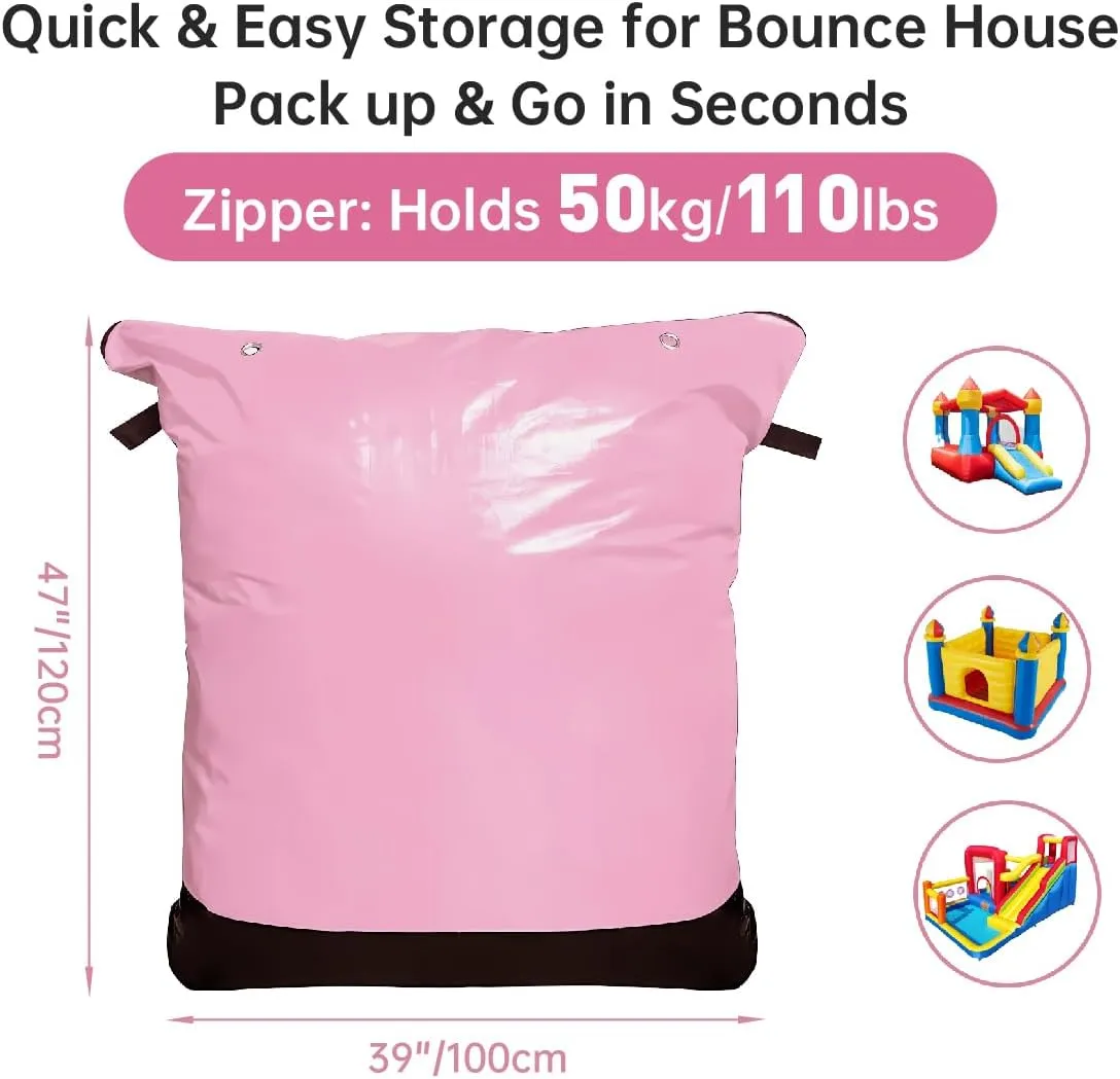 Heavy Duty Water-Resistant Inflatable Bounce House Storage Bag with Zipper, Flat 39" x 47", for Residential & Commercial Use-Pink
