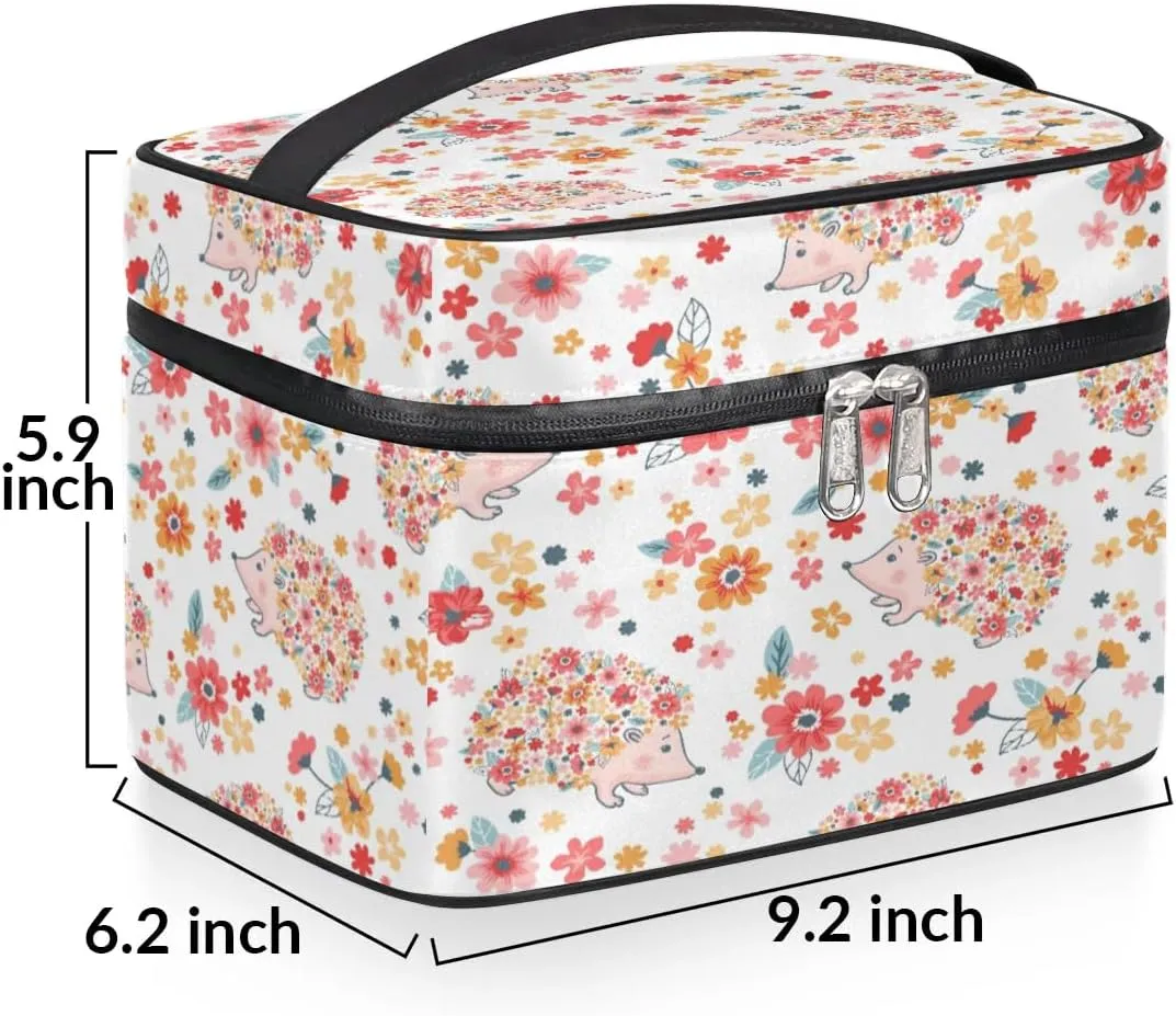 Hedgehogs Pattern Makeup Bag Small Cosmetic Bag for Women Travel Makeup Case Organizer Portable Zipper Make Up Brush Bag Cute Toiletry Bag Storage Bags with Handle