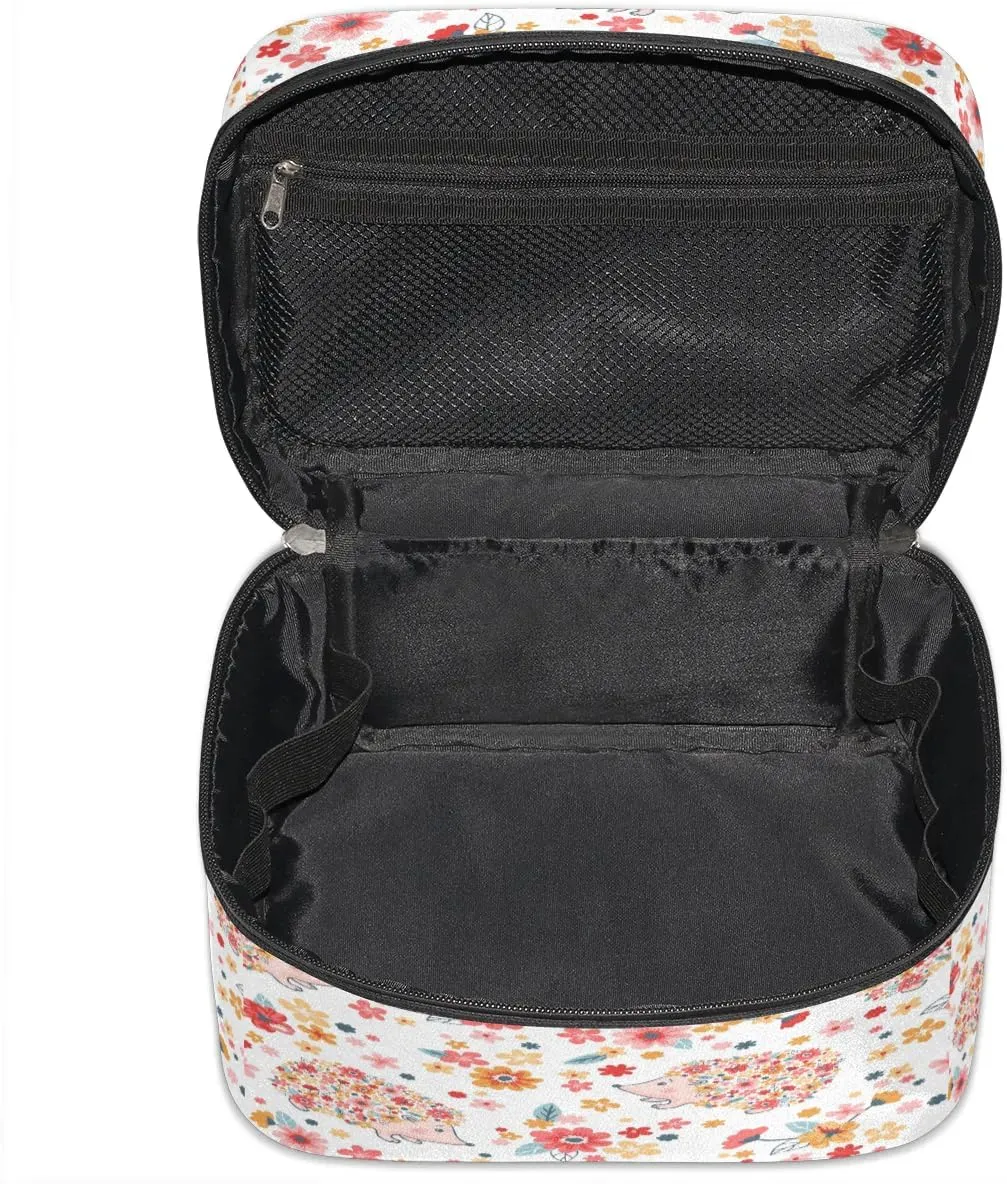 Hedgehogs Pattern Makeup Bag Small Cosmetic Bag for Women Travel Makeup Case Organizer Portable Zipper Make Up Brush Bag Cute Toiletry Bag Storage Bags with Handle