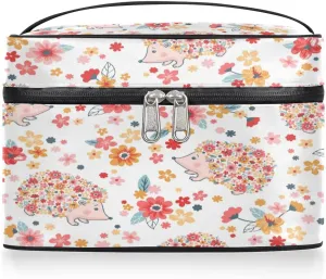 Hedgehogs Pattern Makeup Bag Small Cosmetic Bag for Women Travel Makeup Case Organizer Portable Zipper Make Up Brush Bag Cute Toiletry Bag Storage Bags with Handle