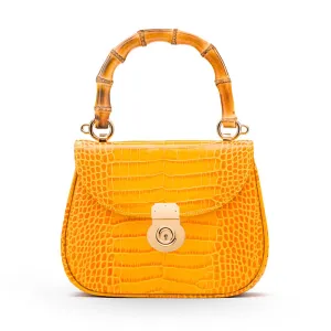 Heidi Bamboo Handle Bag - Yellow Croc-Effect