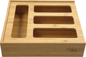 HELIA Bamboo Zip Storage Bag Organizer | Solid Bamboo Food Storage Bag Holder for Kitchen Plastic Bag Storage | Plastic Bag Organizer for Drawer | Sandwich Bag Organizer for Drawer