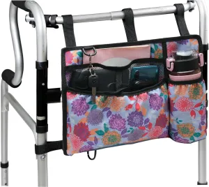HEOPBIRD Walker Accessories Bag Backet Pouch Cup Holder for Folding Walker Seniors with Pockets Storage Organizer (Yellow Flower)