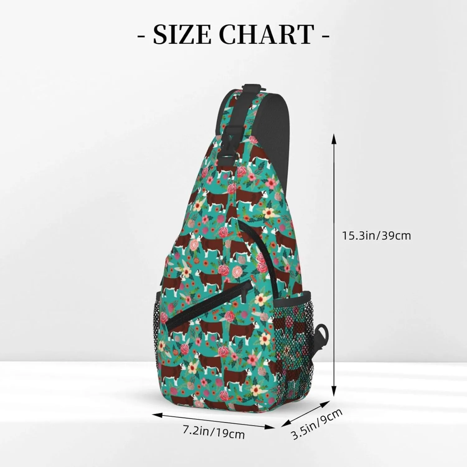 Hereford Cow Cattle Floral Sling Anti Theft Chest Bag For Men and Women Multipurpose Lightweight Casual Mini Backpack Single Shoulder Crossbody Bags