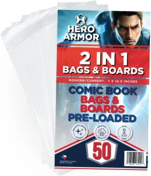 Hero Armor Comic Book Bags and Boards - Boards are pre-loaded into comic book sleeves! Resealable, Acid-Free, Archival Quality, Crystal Clear Sleeves & Pre-loaded Boards-50 Count Comic Book Collectors