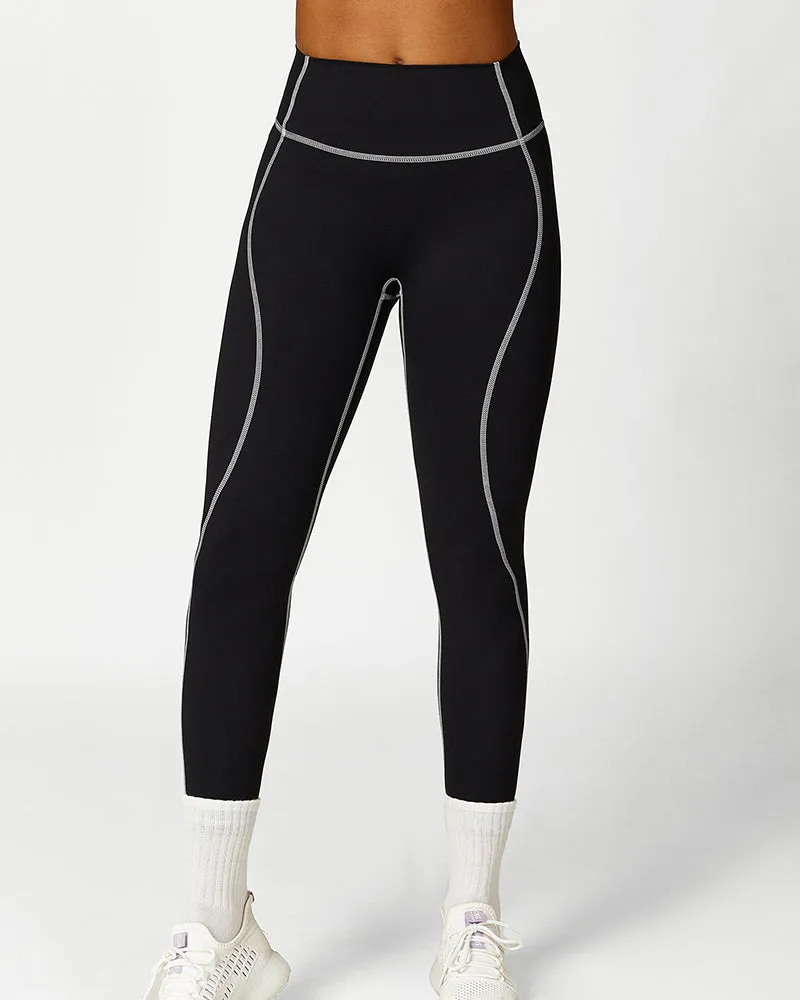 High Waist Colorblock Slim Line Hollow Out Sports Bra Shorts Pants S-L