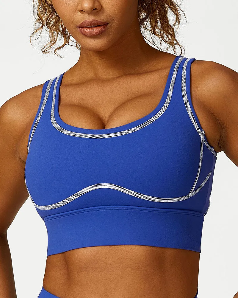 High Waist Colorblock Slim Line Hollow Out Sports Bra Shorts Pants S-L