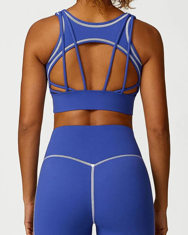 High Waist Colorblock Slim Line Hollow Out Sports Bra Shorts Pants S-L