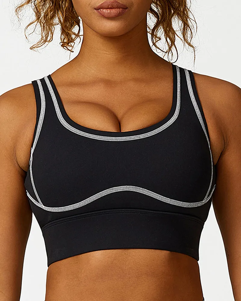 High Waist Colorblock Slim Line Hollow Out Sports Bra Shorts Pants S-L