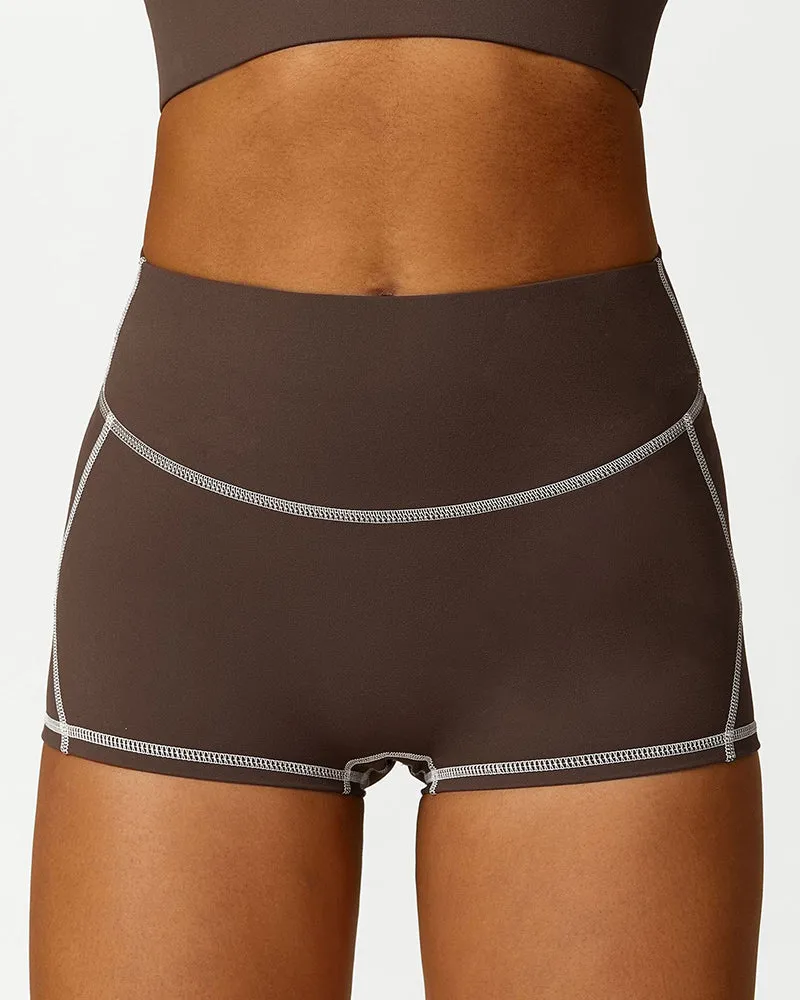 High Waist Colorblock Slim Line Hollow Out Sports Bra Shorts Pants S-L