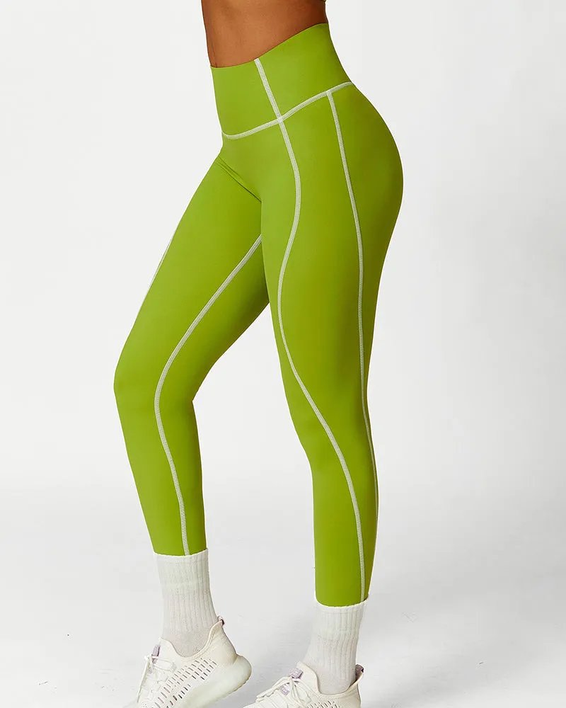 High Waist Colorblock Slim Line Hollow Out Sports Bra Shorts Pants S-L