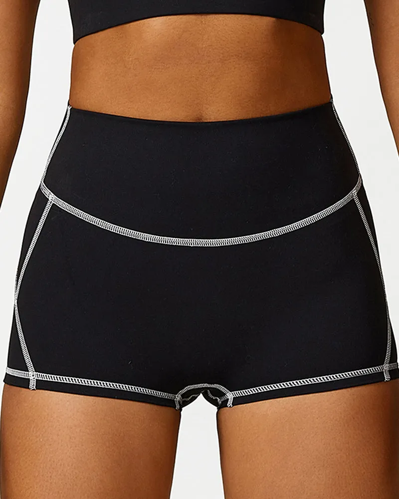 High Waist Colorblock Slim Line Hollow Out Sports Bra Shorts Pants S-L