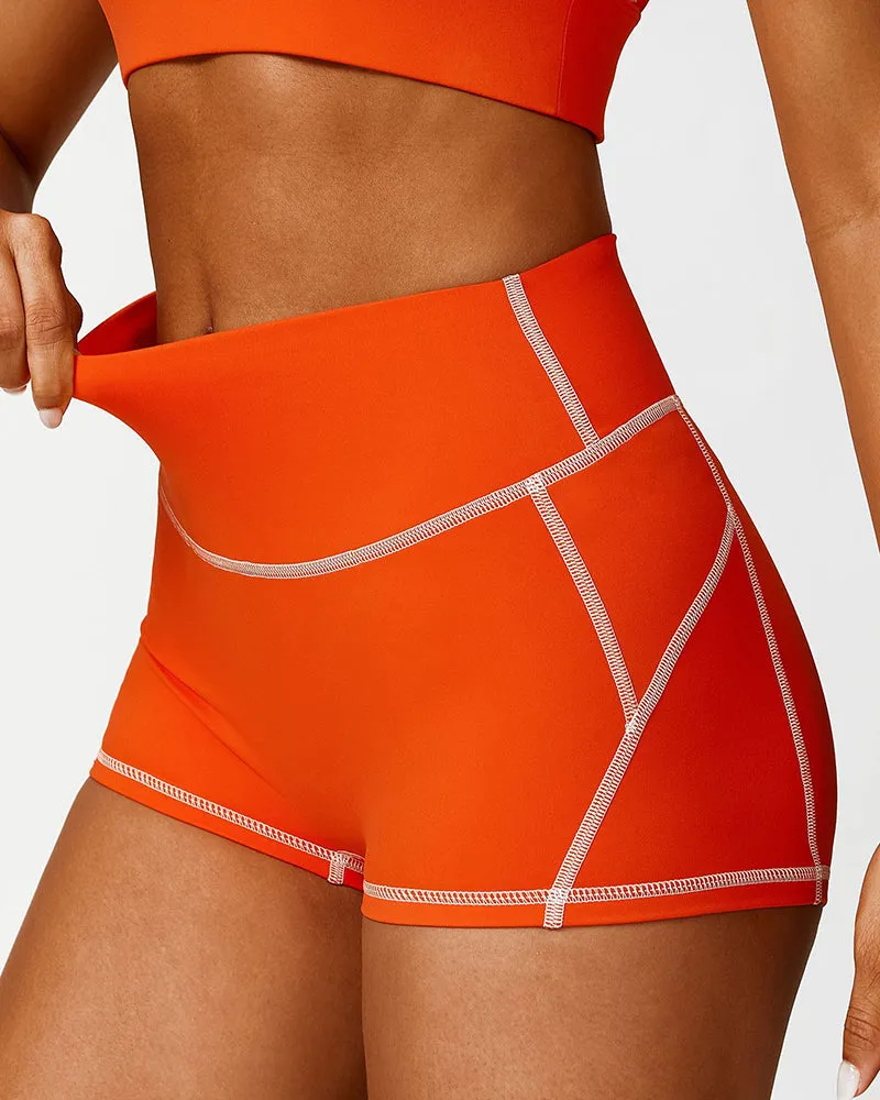 High Waist Colorblock Slim Line Hollow Out Sports Bra Shorts Pants S-L