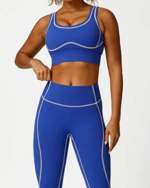High Waist Colorblock Slim Line Hollow Out Sports Bra Shorts Pants S-L