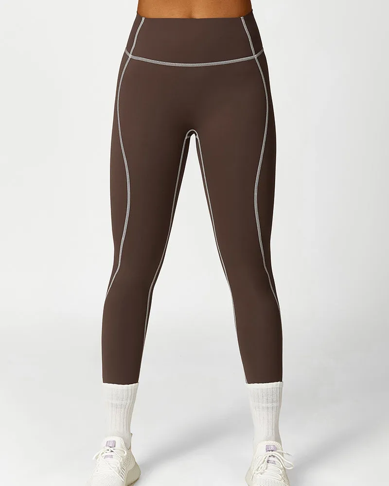 High Waist Colorblock Slim Line Hollow Out Sports Bra Shorts Pants S-L