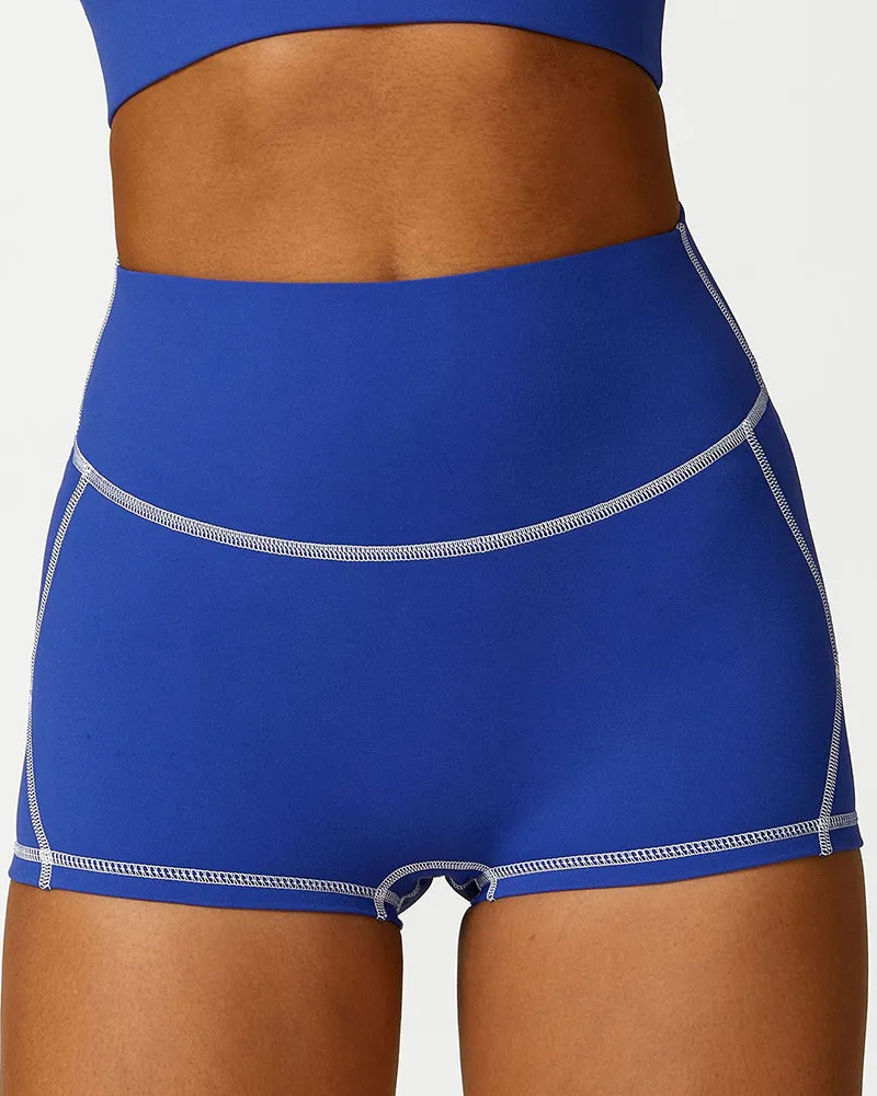 High Waist Colorblock Slim Line Hollow Out Sports Bra Shorts Pants S-L